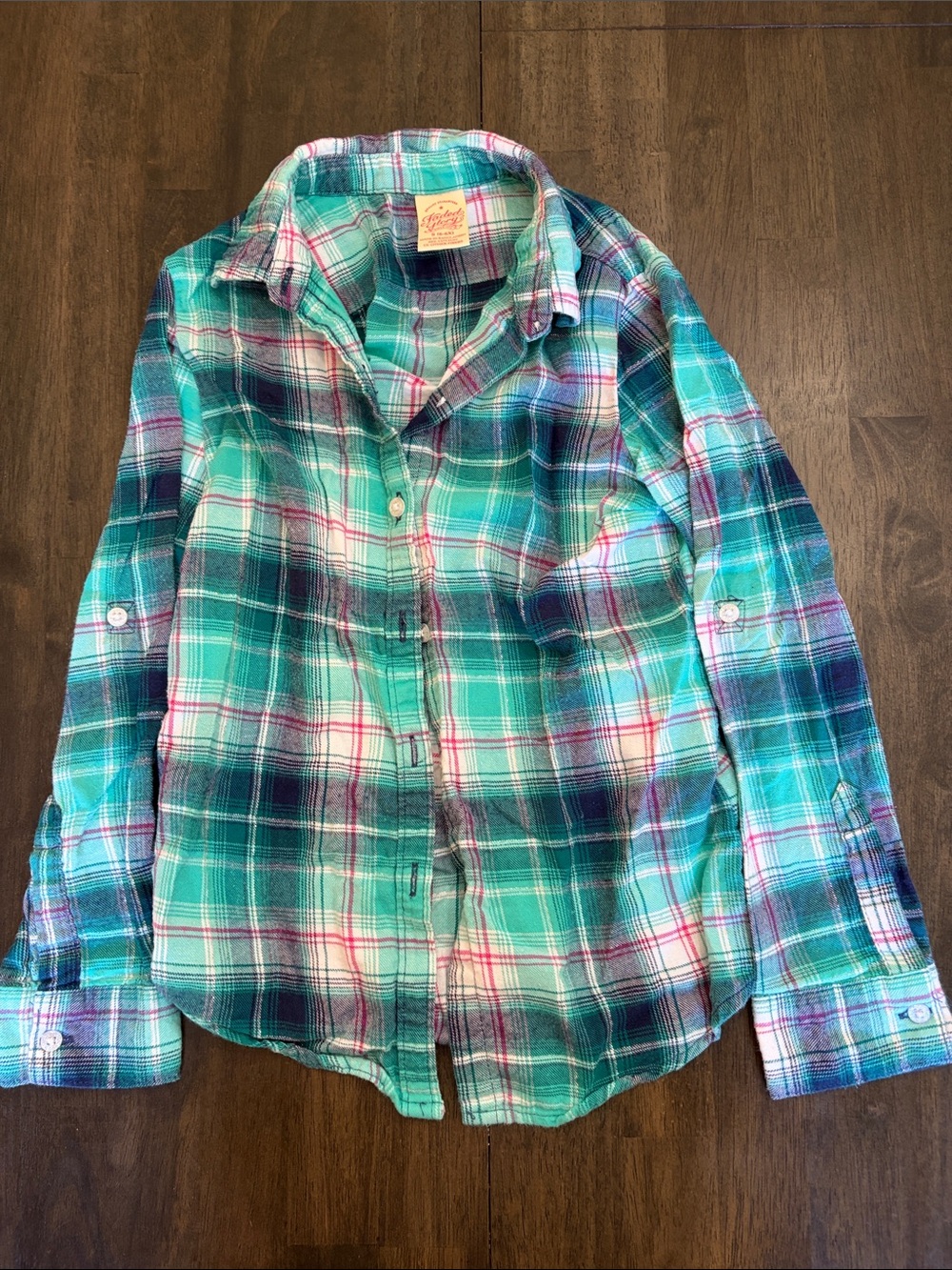 Faded Glory Teal Navy Plaid Button-Down Shirt